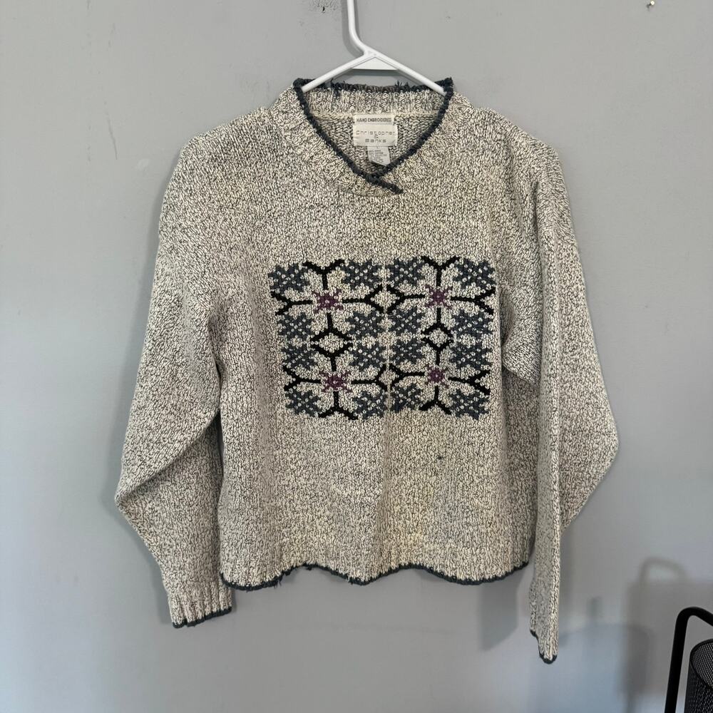 Vintage Christopher & Banks Hand Embroidered Pullover Sweater Women's Size Large